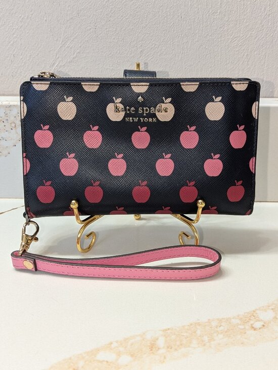 kate spade Handbags - kate spade Black & Pink Apple Print Wristlet